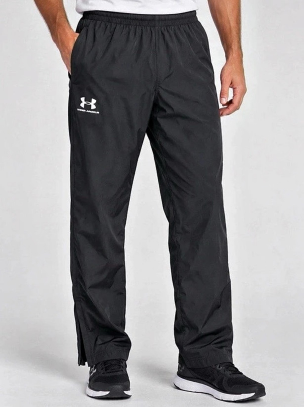 Under Armour Track Pants Mens Large Black Solid Zip Ankle Mesh Lined Logo